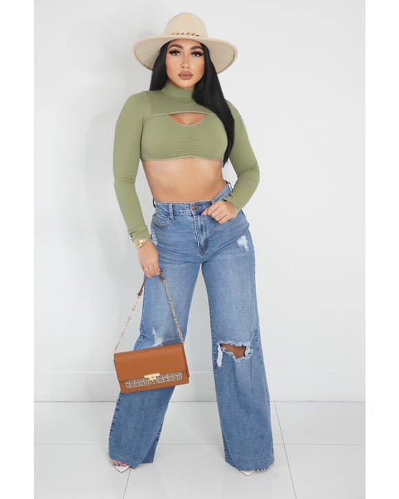 Zoey Ribbed Long Sleeve (Green)