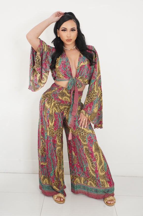 Pixie Pant Set (Pink&Brown)
