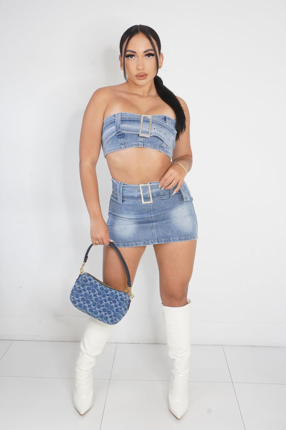 Denim On Denim Skirt Set
